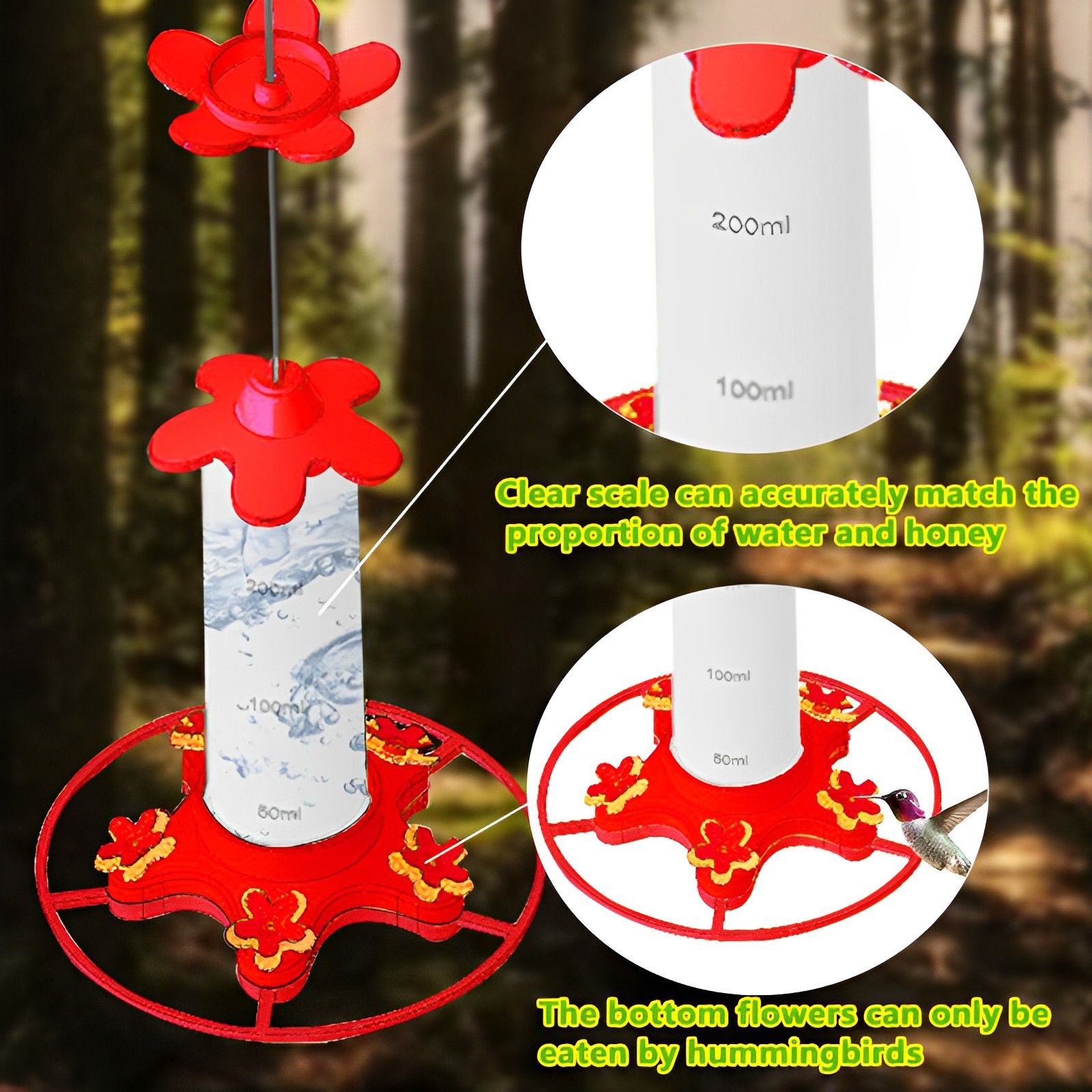 Plastic Hummingbird Feeders for Outdoor Hanging, Ant-Proof and Bee-Proof Design, 6 Feeding Ports, Leak-Proof and Easy to Clean โ image 4