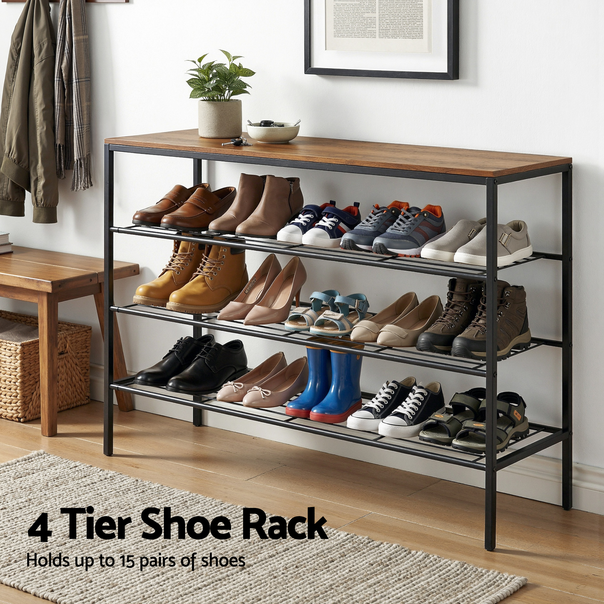 Artiss Shoe Rack 4 tier Storage Organiser Walnut — image 5