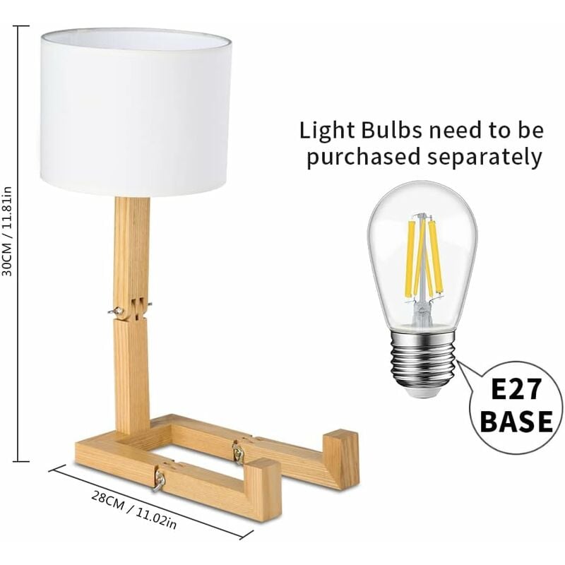 Creative Robot Desk Lamp, Adjustable Can Place Books Wooden Bedside Lamp with Fabric Lampshade E27 Screw for Decorative Lighting [Energy Class A]