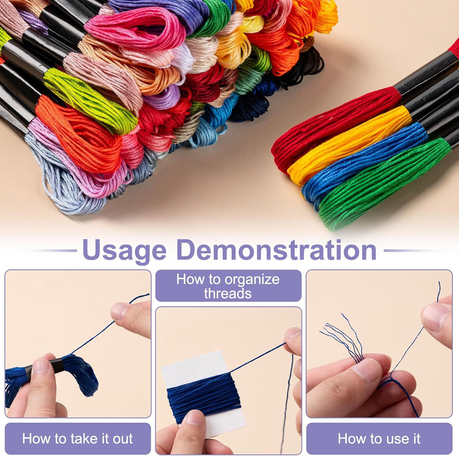 Friendship Bracelet String, 60 Skeins Cross Stitch Thread, 344.5 Inch Cotton Embroidery Floss, Hand Embroidery Thread for DIY Sewing and Embroidery โ image 4