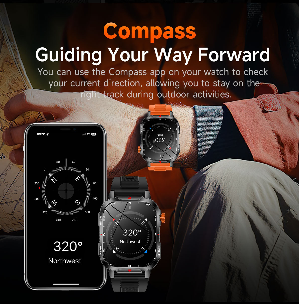 Rugged Outdoor Smart Watch for Men - 1100mAh Extra Long Battery with LED Flashlight & Compass - 2.01" HD Screen Bluetooth Calling IP68 Waterproof Fitness โ image 5
