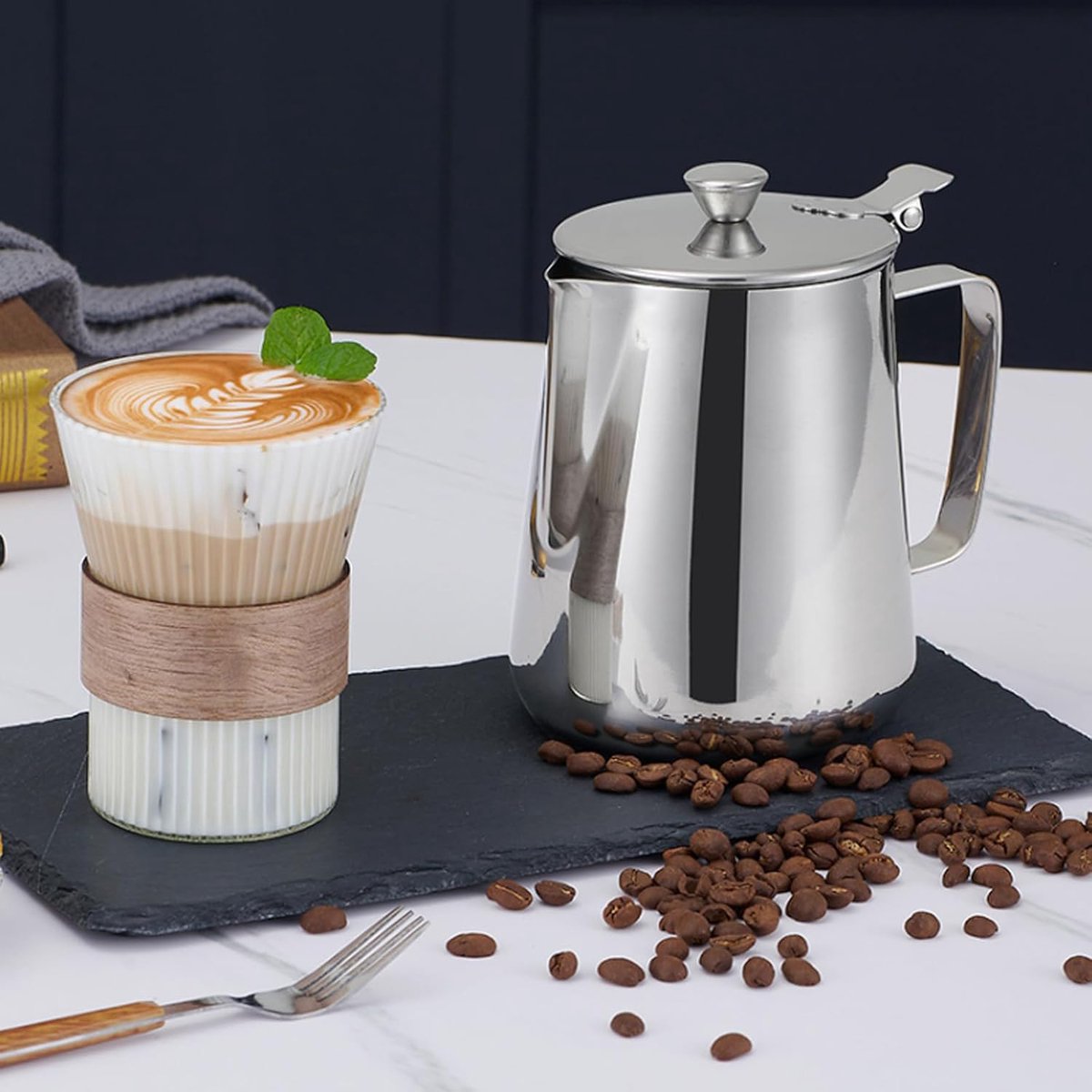 Milk Jug - Barista Latte Artisan Accessories with Lid - 600ml Milk Jug - Stainless Steel Milk Jug with Lid - Milk Frothing Jug - Coffee Milk Jug with โ image 4