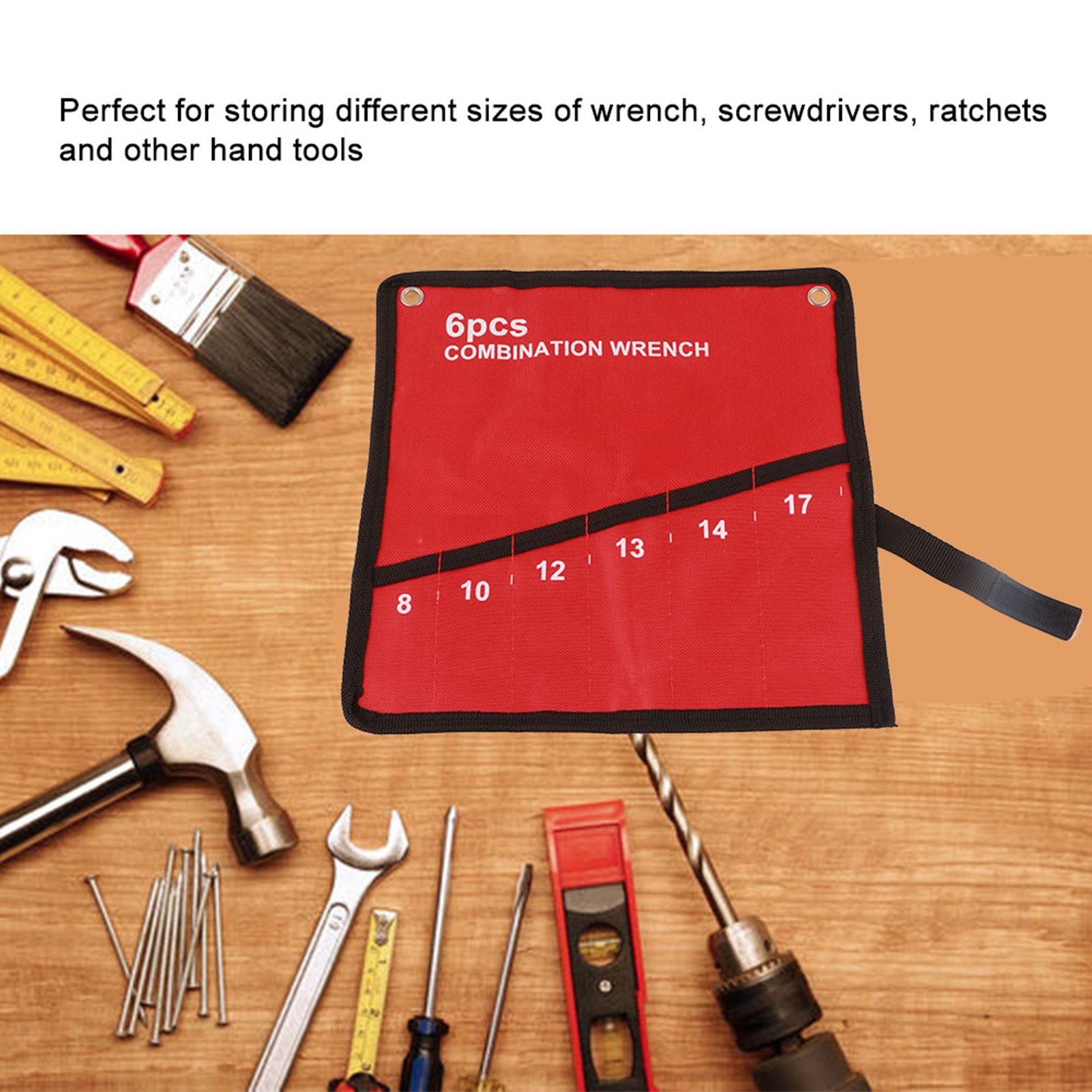 Multi Pocket Roll Up Tools Storage Bag Spanner Plier Wrench Holder Canvas Organizer (6 Pockets) — image 5