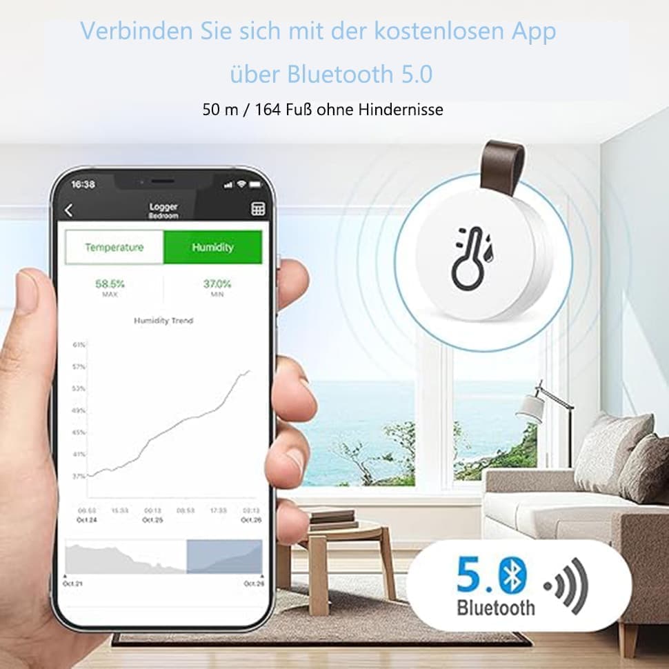 Wireless Bluetooth Thermometer Hygrometer with App Data Storage and Display — image 3