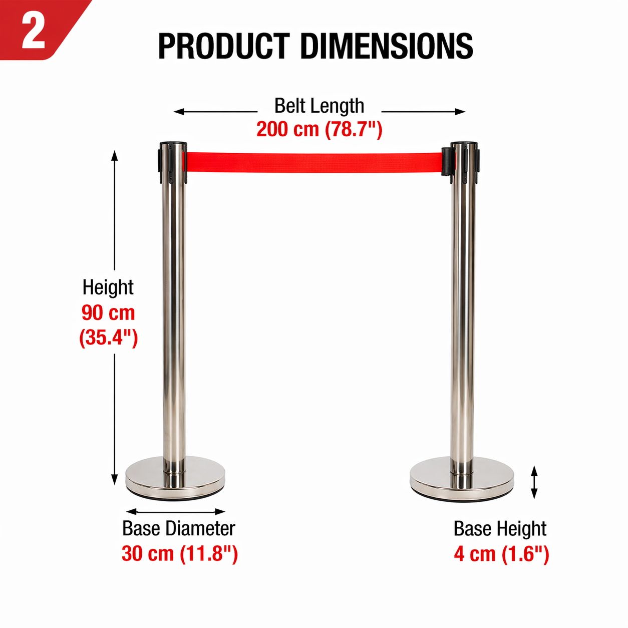 2 Pack Queue Barrier Stanchion Posts Retractable Belt Crowd Control Safety Barrier Silver Red โ image 3