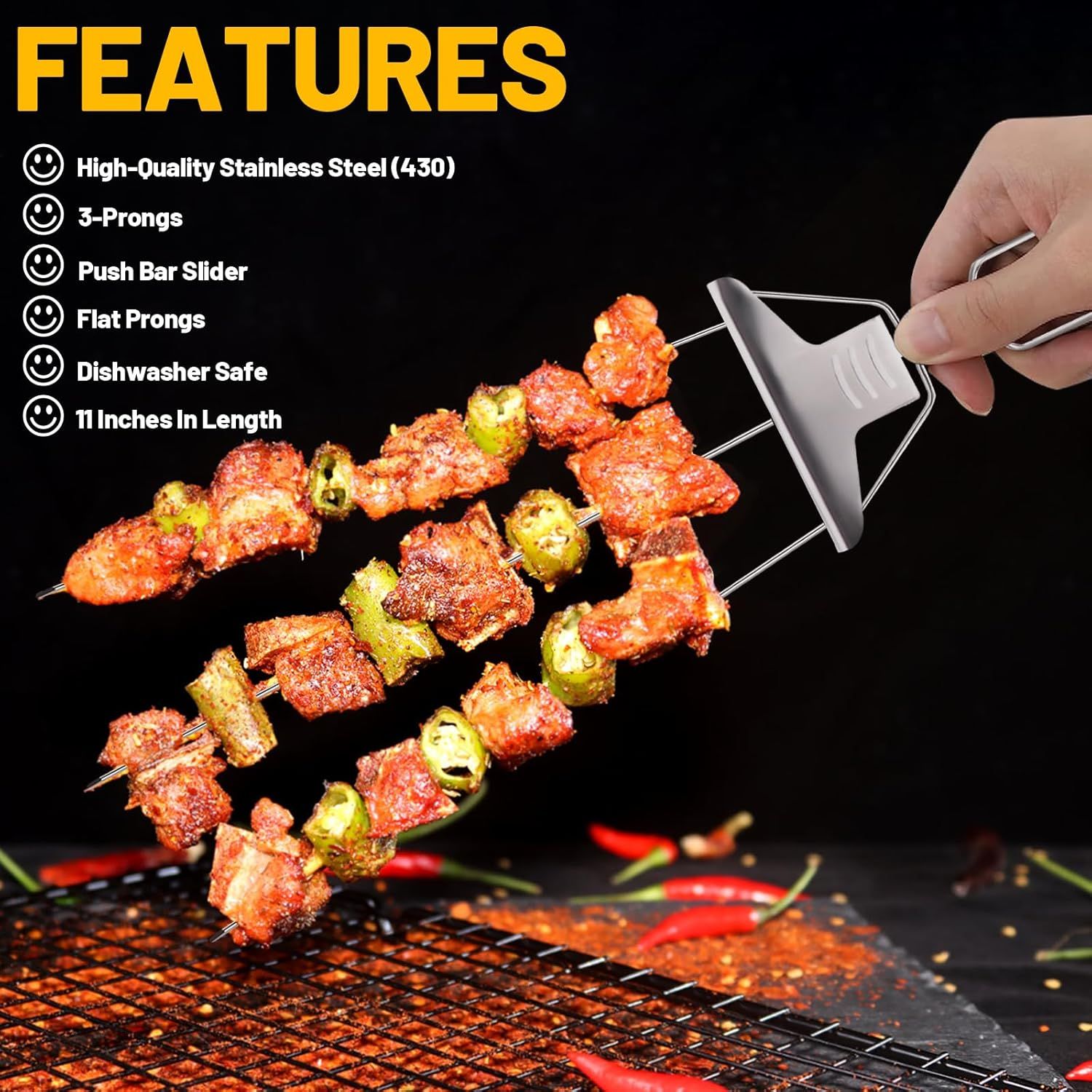3-Prong Stainless Steel Skewers for BBQ — image 4