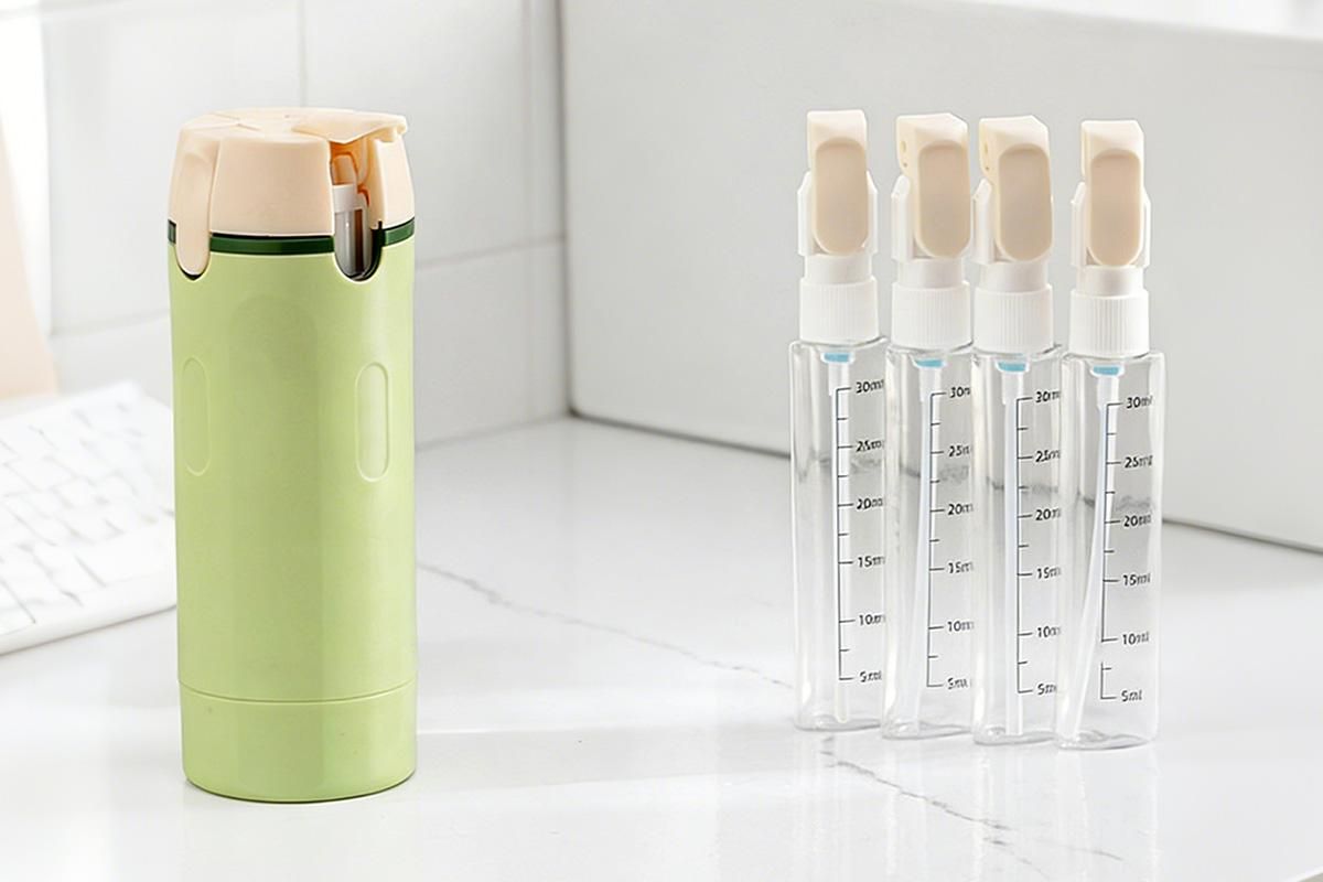 4 in 1 Travel Dispenser with 30ml Travel Bottles for Shampoo Lotion - Green — image 3