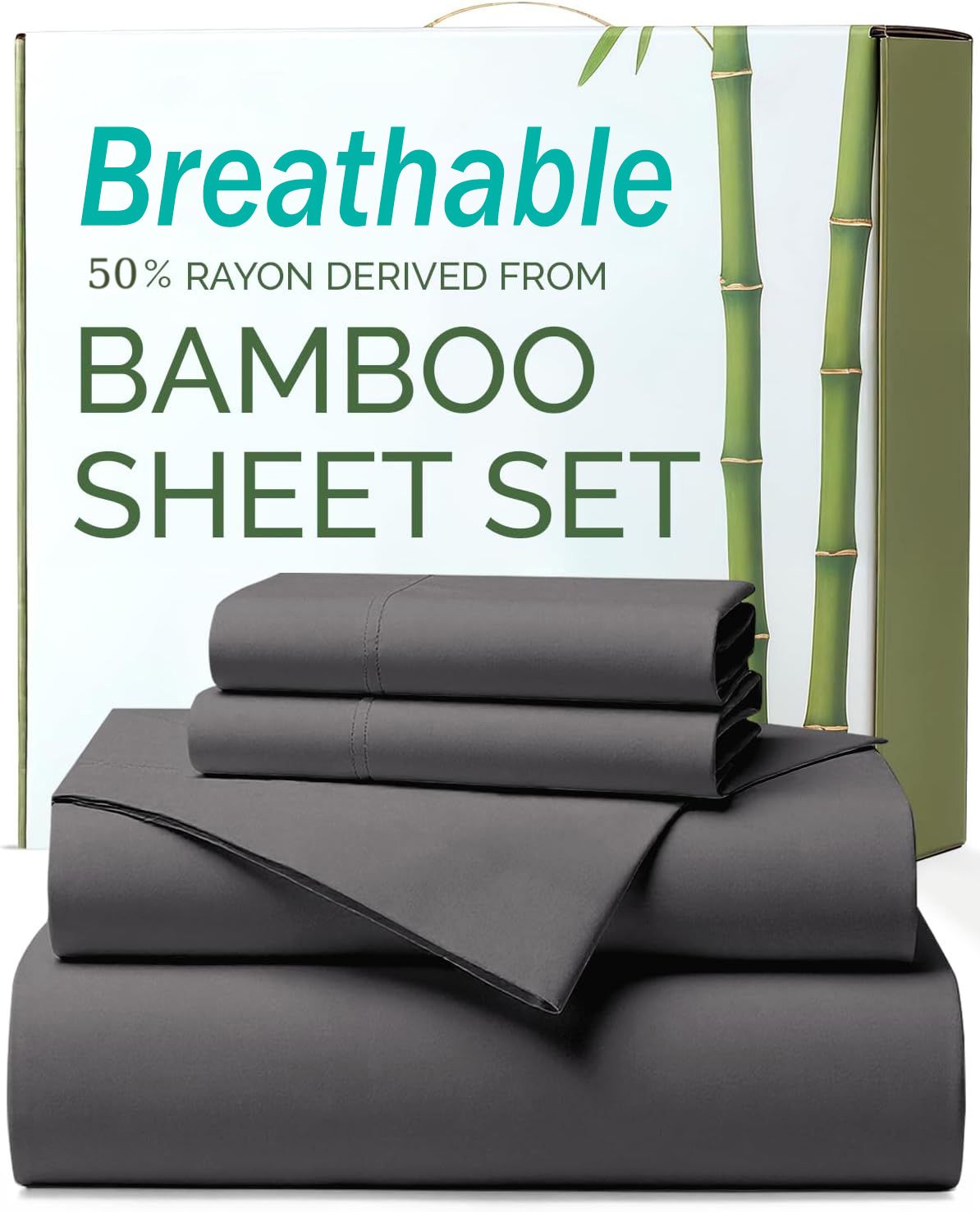 4 Piece Ultra Soft Bamboo Breathable Sheet Set -Hotel 2000TC Breathable Bed Sheets Set with 37 Centimetre Deep Pocket-Breathable Sheets for Hot