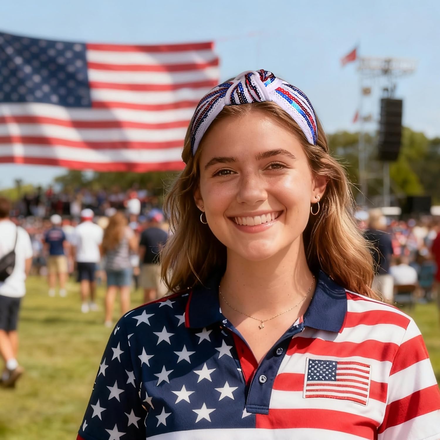 Kvekstio 4th of July Patriotic Headband for Women, Red White Blue American Flag Sequin Knotted Head Band Memorial Day Celebration Gift, Independence Day — image 5