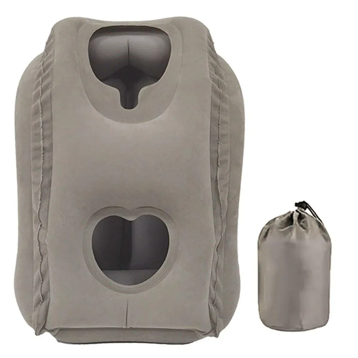 Inflatable Air Cushion Travel Pillow for Airplane Office Nap Rest Neck Head Chin - Grey