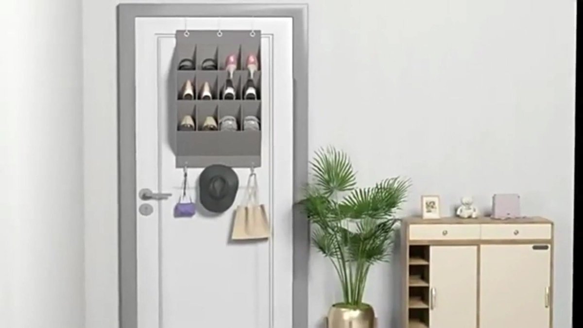 Hanging Shoe Bag - Shoe Organizer - With Hooks - Door Organizer - Over-the-Door Shoe Organizer - Solution for Scattered Stuff - Door Storage Bag โ image 2