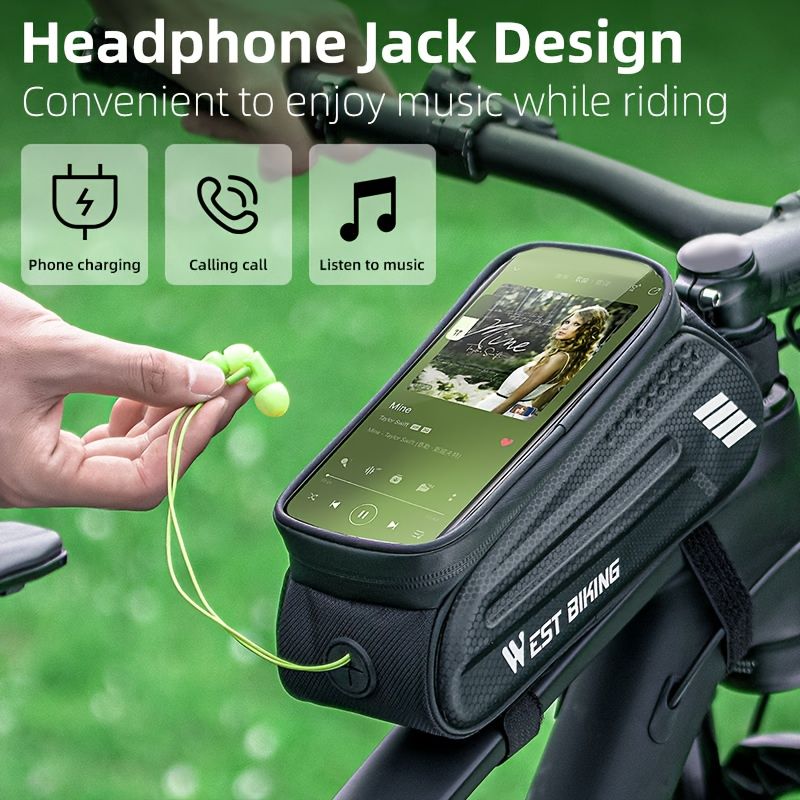 WEST BIKING Large Capacity Bike Front Handle Bag - Heavy-duty nylon and EVA structure, with zipper storage space, can accommodate 7-inch mobile phone, 7-inch — image 4