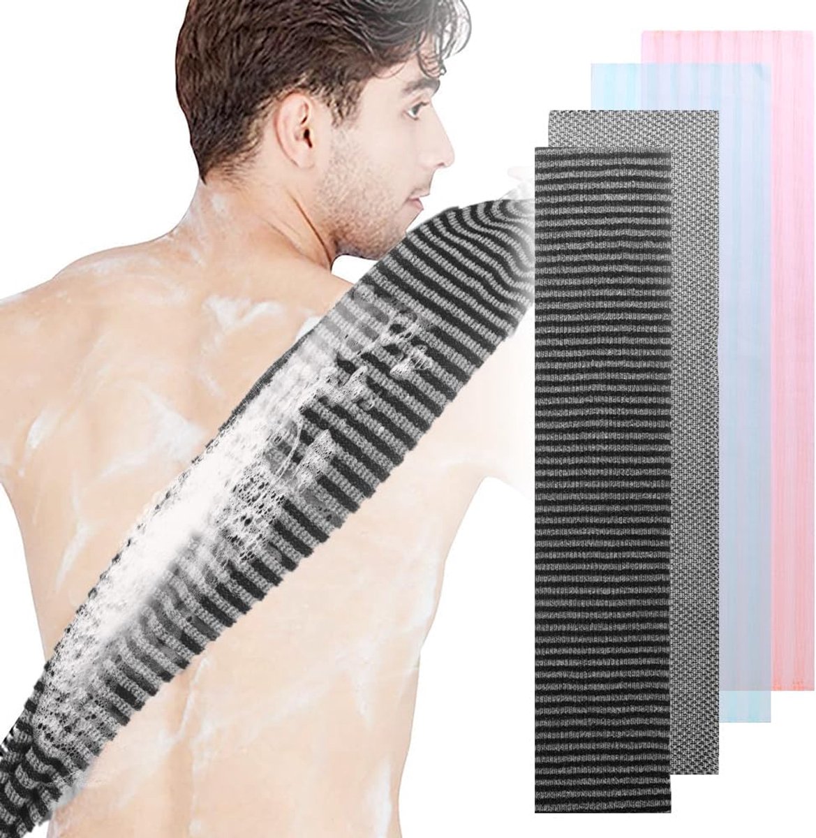 Back Scrubber Set | 2-Piece Exfoliating Shower Towel | Extra Long Exfoliating Washcloth for Men and Women - Scrub Cloth for Body Cleansing and Massage — image 3