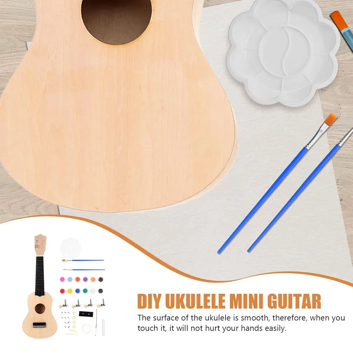 Ukulele Small Guitar with DIY Material Kit 21 Inch Wood Colour Easy to Assemble — image 6