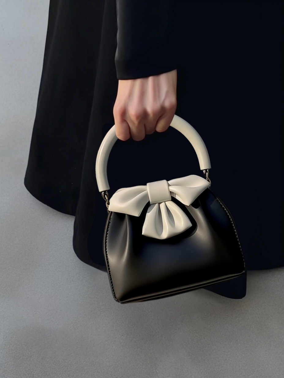 Statement Bow Mini Handbag - Black & White Color Block Top Handle โ image 3