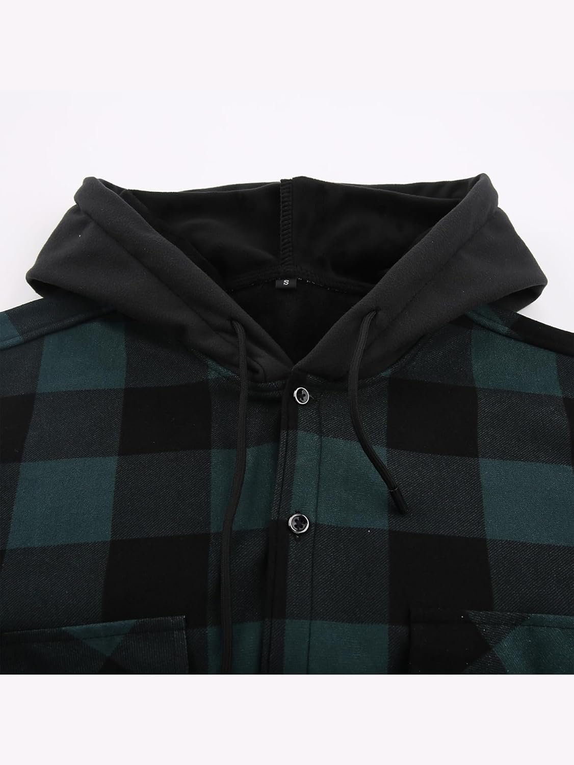 Men's Plaid Shirt Padded Warm Lined Plaid Shirts Men's Casual Plaid Shirt with Pockets Men's Hooded Plaid Jacket Green XL — image 4