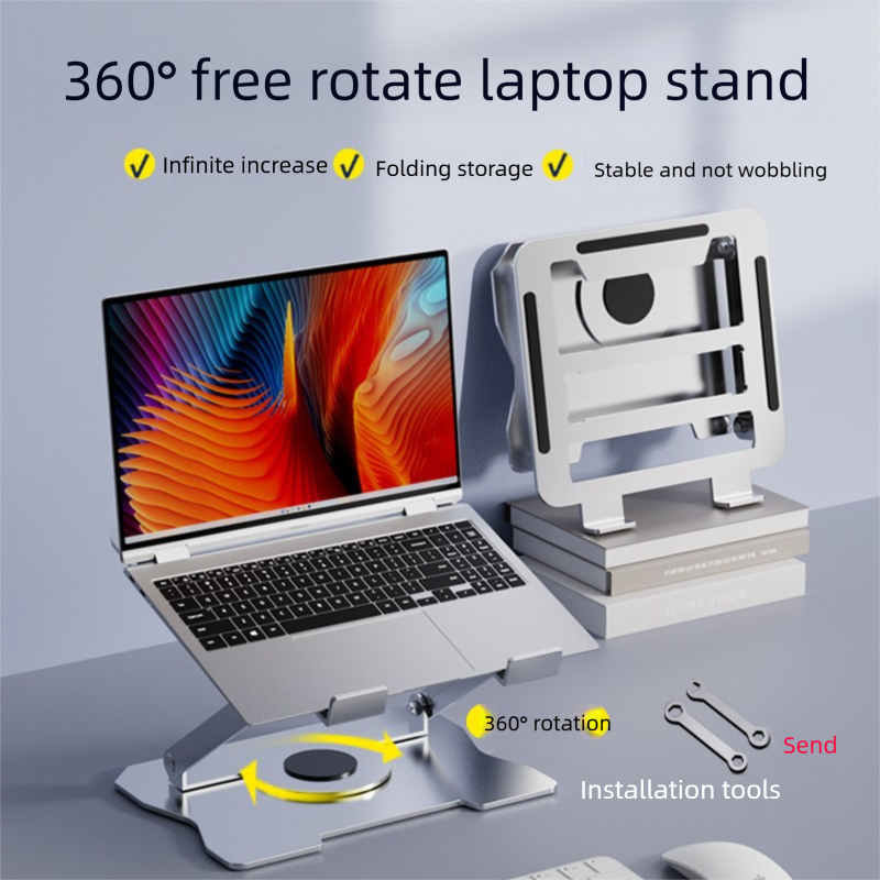 360° Rotating Laptop Stand(Silver) & Magnetic Mechanical Timer(Beige) Set - Ergonomic Cooling Desk Organizer for Study, Cooking & Productivity — image 4