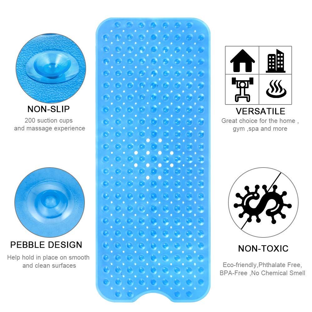 Bath Tub Shower Non-Slip and Extra Large, Bathtub Mat with Suction Cups, Machine Washable Bathroom Mats with Drain Holes, Blue — image 5