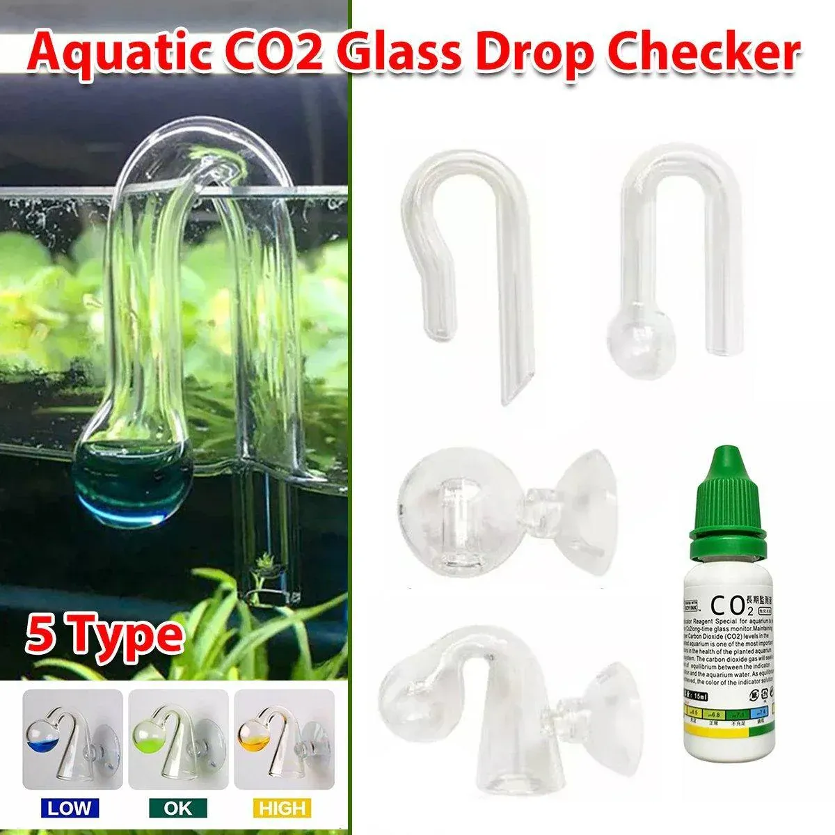 Aquatic CO2 Drop Checker Glass Aquarium Monitor Kit Accurate Fish Tank Tester - Hook shape โ image 4