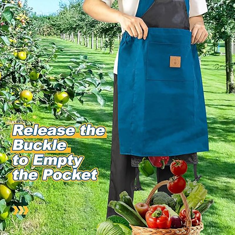 Oxford Cloth Waterproof Gardening Apron, Large Capacity Kangaroo Pocket, Cross Back Straps Comfortable, Great Helper for Picking and Weeding(grey) — image 6