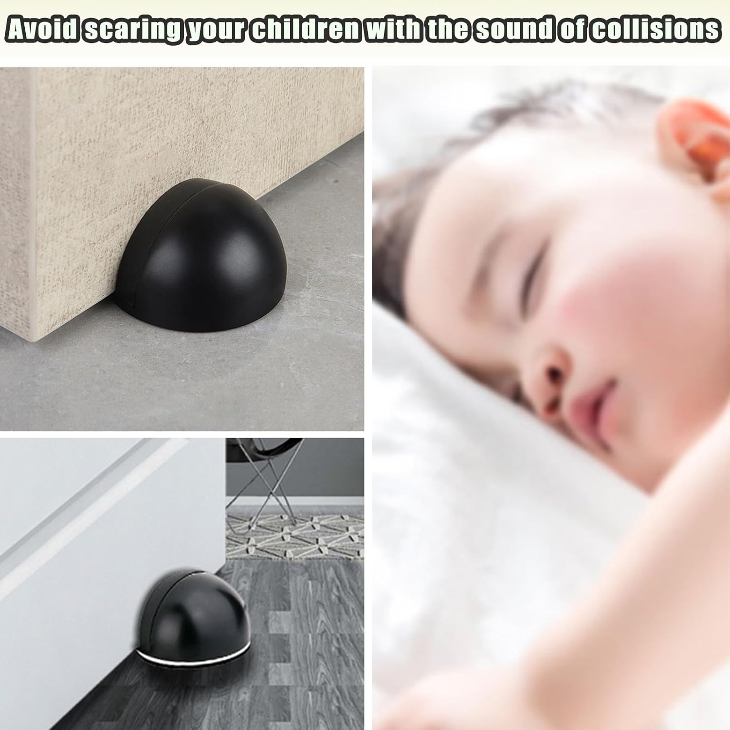 Drill-Free Floor Mounted Door Stoppers 3M Adhesive Self Adhesive Door Stoppers with Black Rubber Bumper Tips Floor Mount Half Dome Door Stopper for Office — image 6