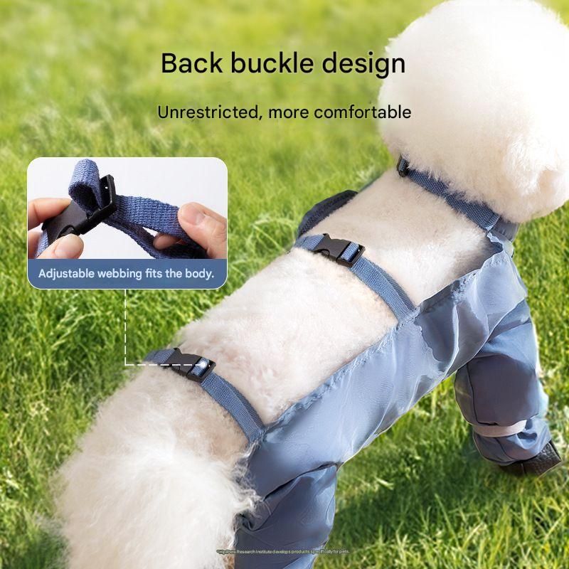 Grey L size Pet Waterproof Full-Body Dust-Proof Pants with Belly Coverage - Adjustable Straps, 4-Leg Protection for Small Dogs, Easy Clean Outdoor Wear — image 6