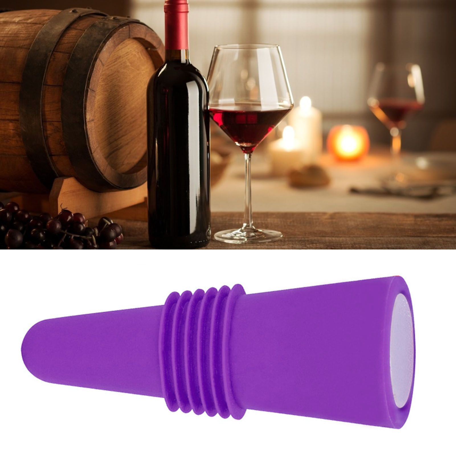 Wine Bottle Stopper Food Grade Silicone Stainless Steel 6.1x2.35cm Decorative Practical Reusable Wine Corks for Decoration Purple — image 5