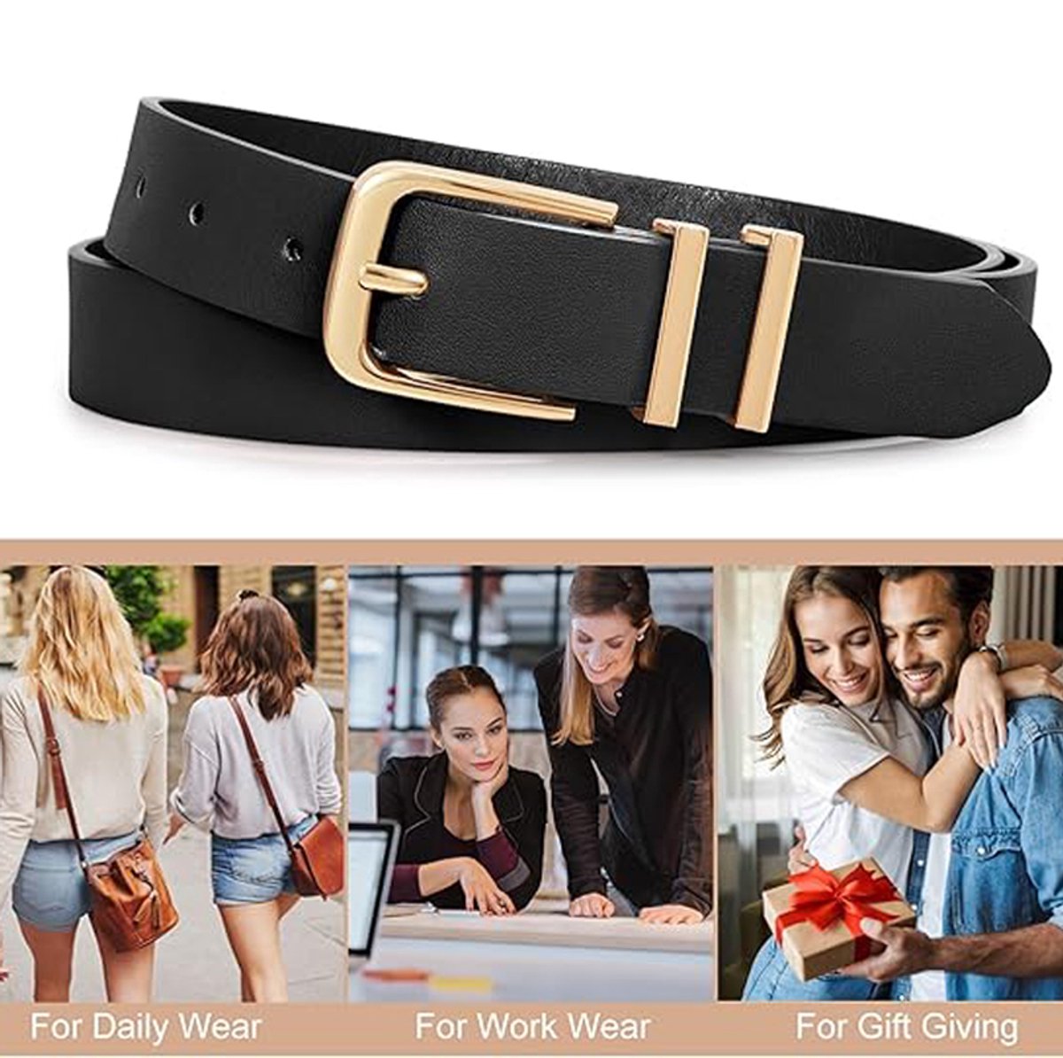 3-Piece Belt - Women's Belt - Stylish Retro - Trouser Belt - Women - Adjustable Unisex Belt - 110cm - Leather - Women's Belts for Jeans Dresses Trousers — image 2