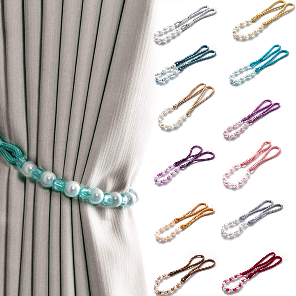 2 Pack Acrylic Pearl Curtain Tie Backs Curtain Hooks, Elegant Beads Curtain Rope Straps, Decorative Holdbacks Curtain Holders, 29in Light Brown — image 2