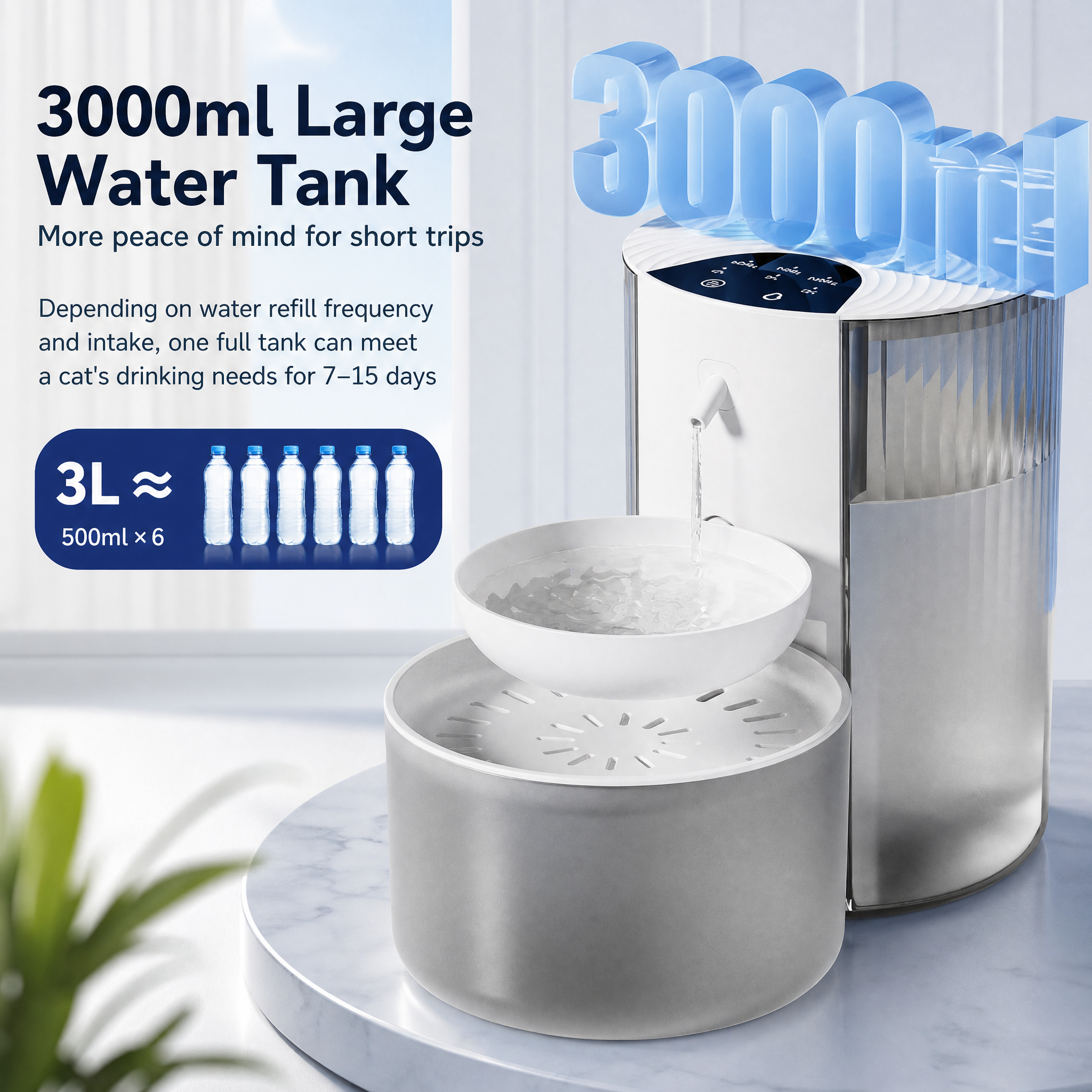 Cream White Smart Pet Water Dispenser 3L Cordless Cat Water Fountain No Filter Required, Rechargeable Wireless Pet Drinking Fountain with Clean & Waste Water โ image 6