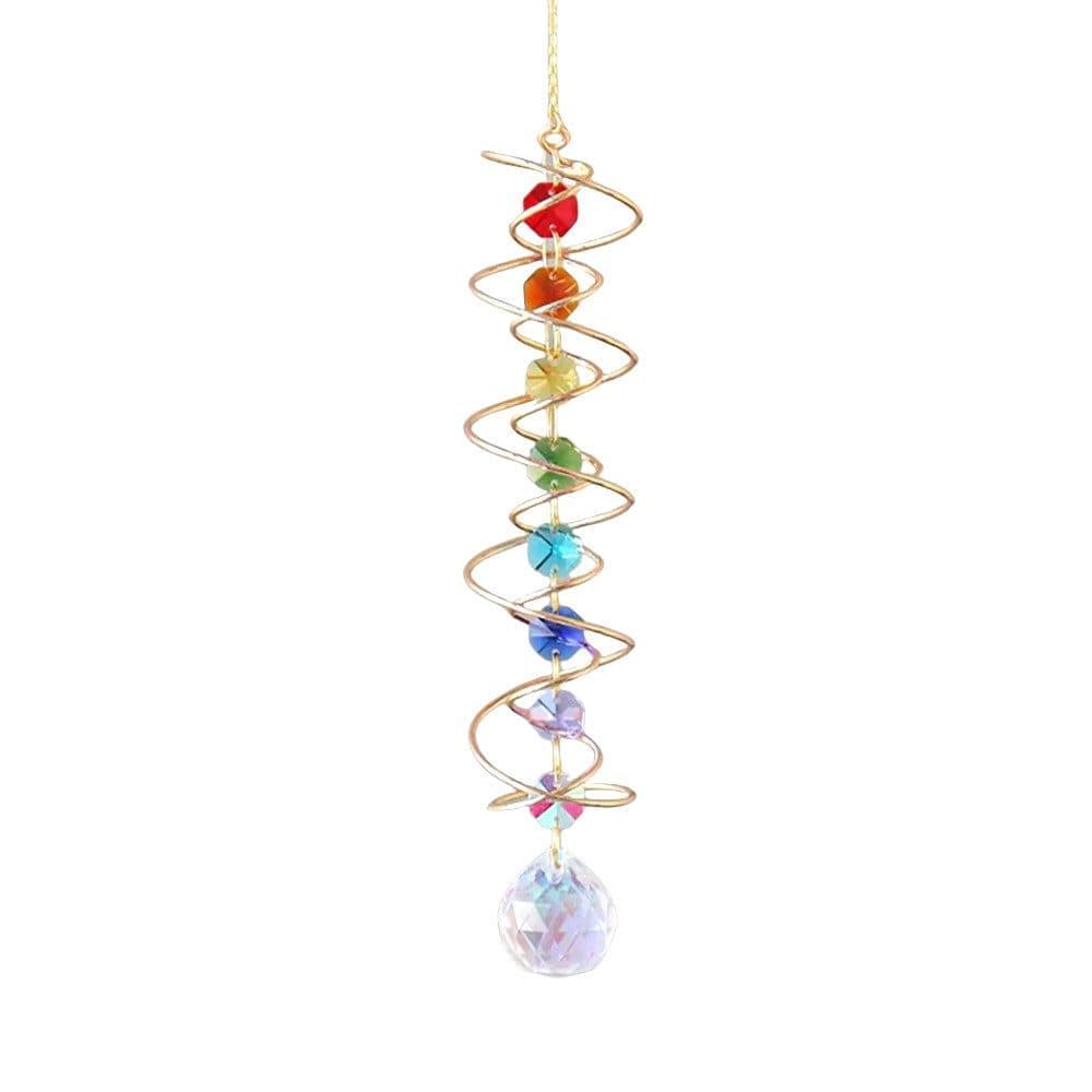 Colorful Crystal Solar Wind Chime KC4 with Spiral Design, Rotating Decor for Window Garden Wedding Gift