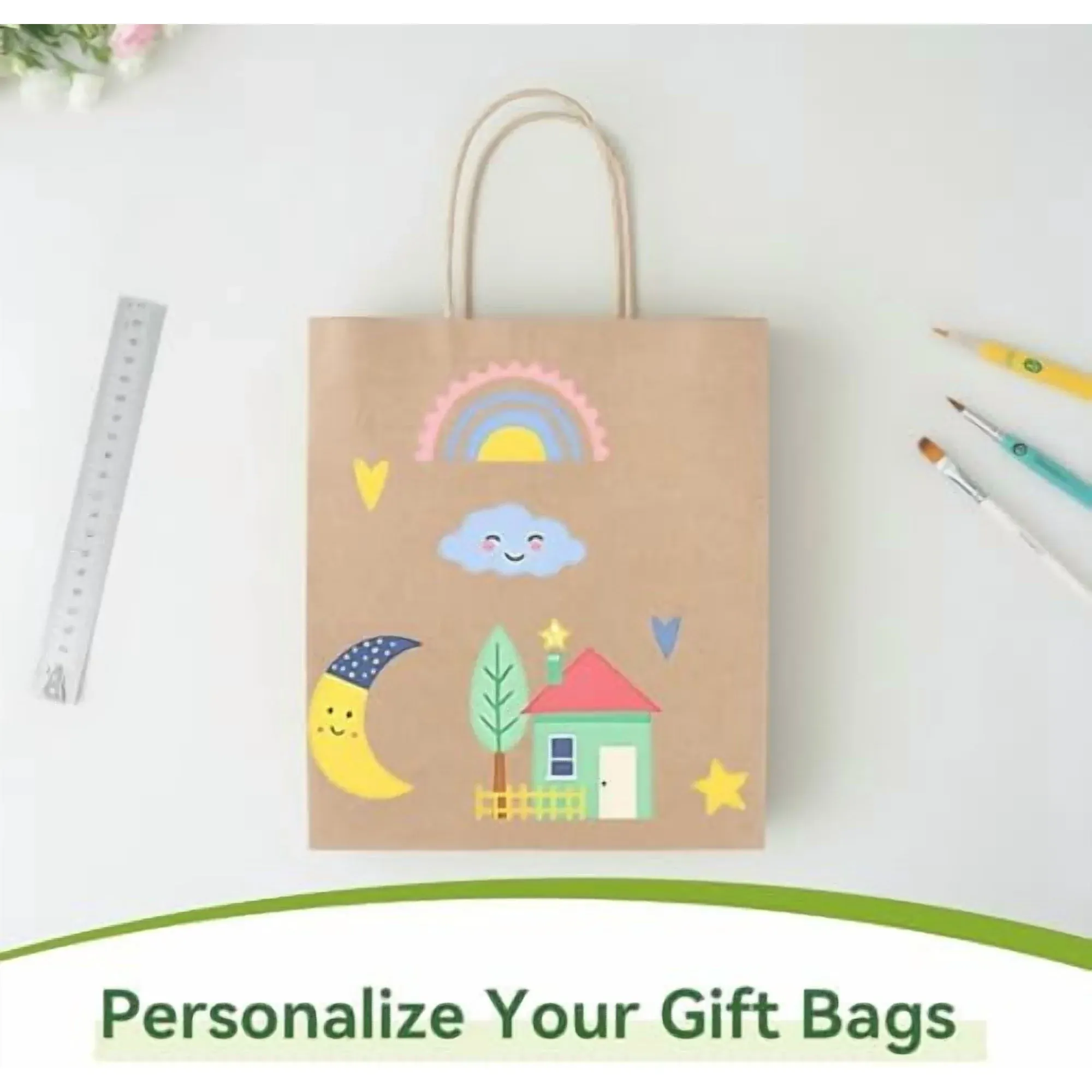 100 Pcs Brown Kraft Gift Bags With Handles, Medium Paper Bags for Craft Shopping Business Party Favor Retail Grocery, 5.91* 3.15 * 8.27in โ image 4