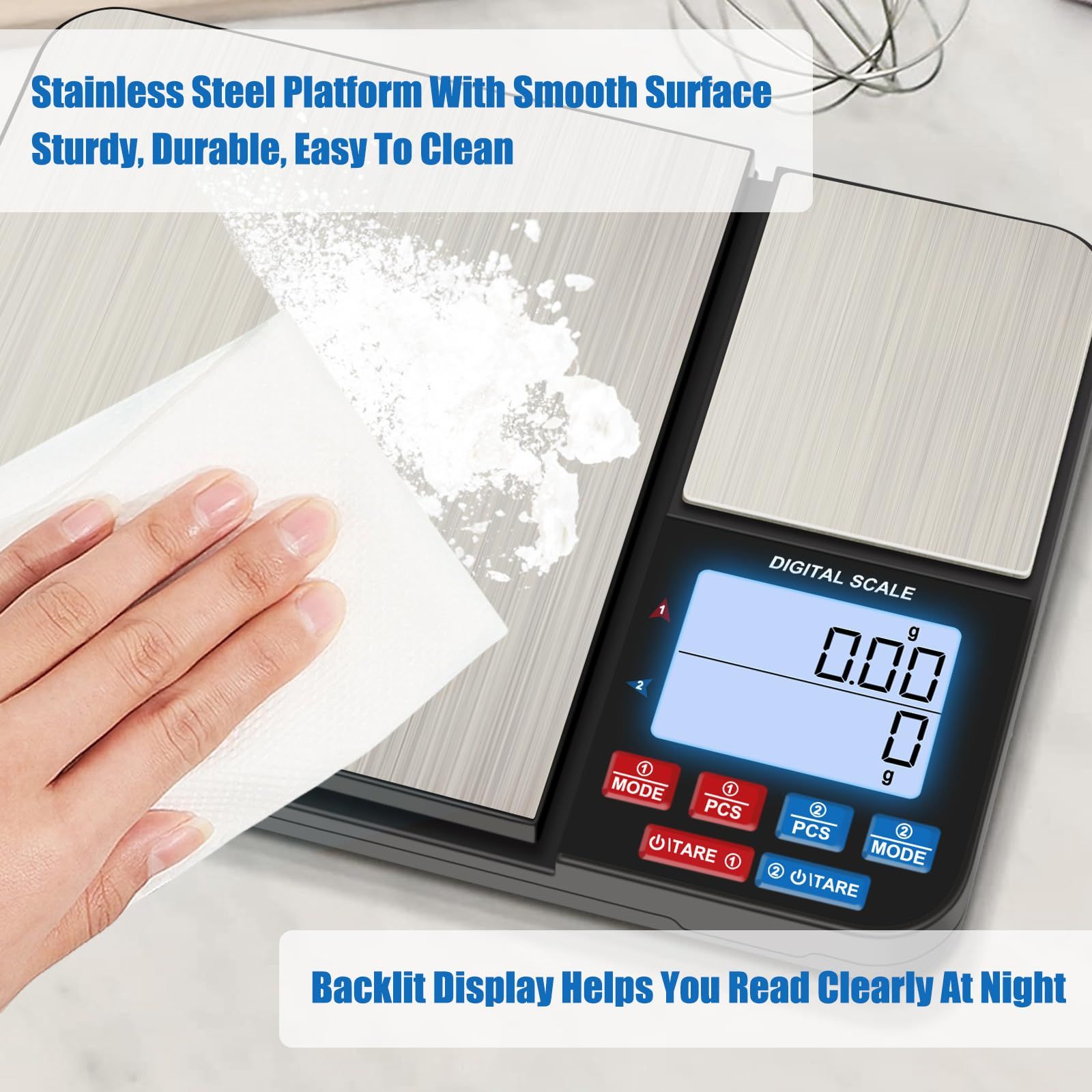 Dual Platform Digital Kitchen Scales, Food Scales with Two Precision, for Baking Cooking Coffee Jewelry, with Stainless Steel(195*140*27mm) — image 5