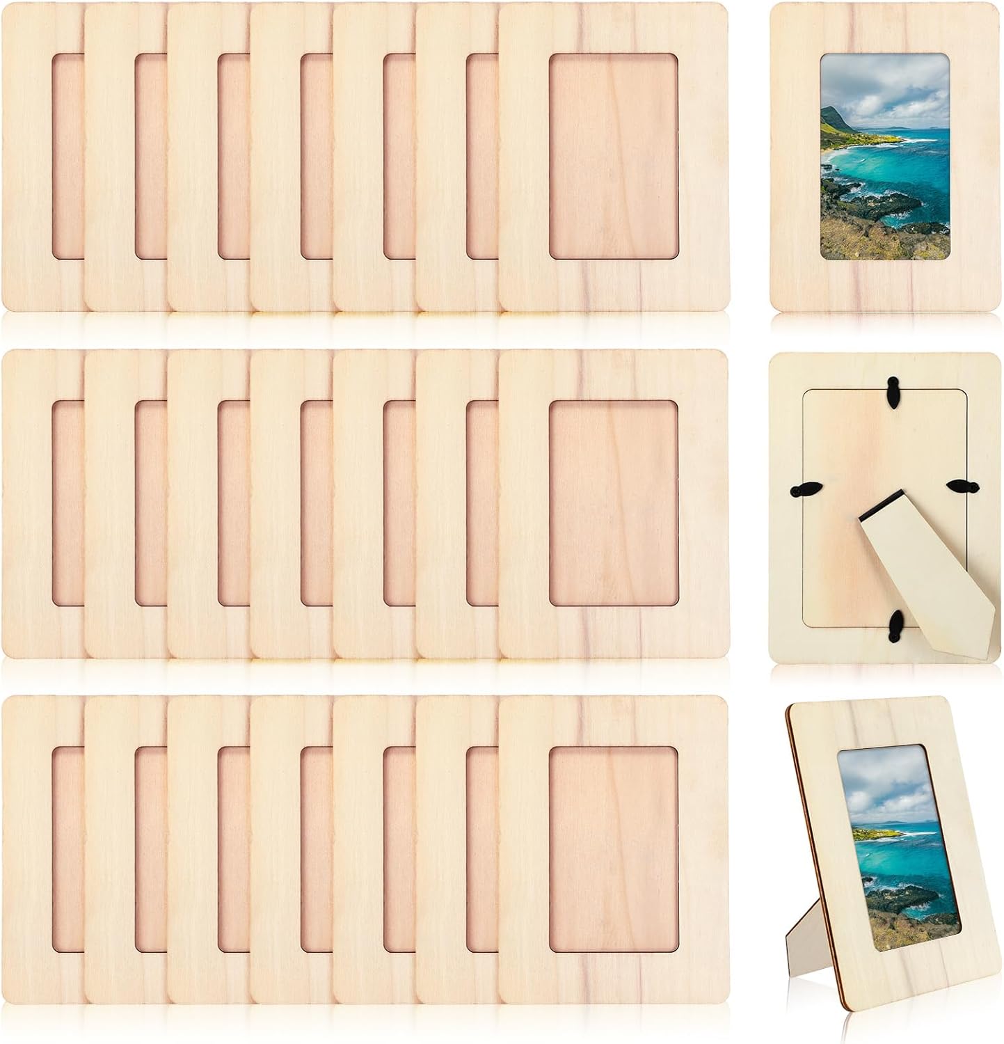24 Pcs Unfinished Wooden Craft Frames for 3" x 5" Photos DIY Photo Frames Paintable Picture Frames Wood Frames for DIY Painting Project Thanksgiving School