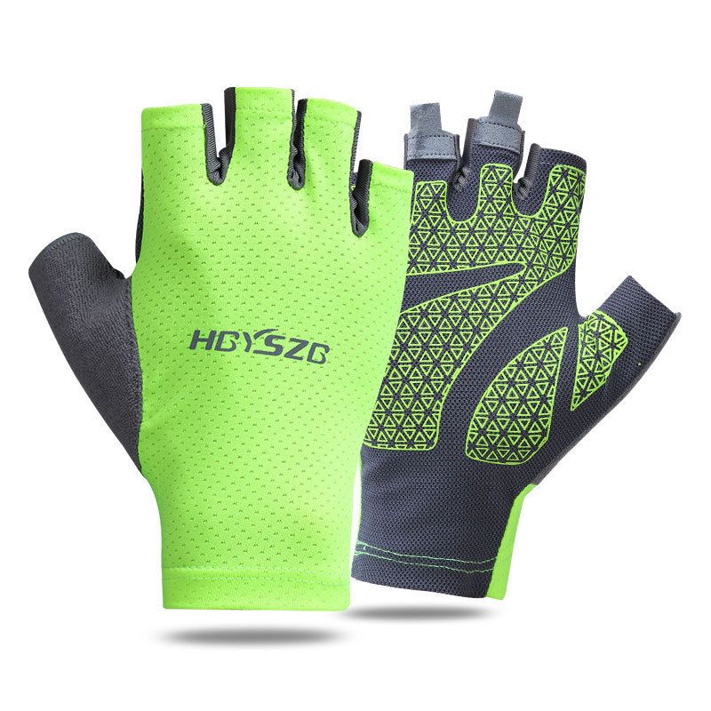Ice Silk Half Finger Cycling Gloves for Men Women Ice Silk half finger smile Green XL