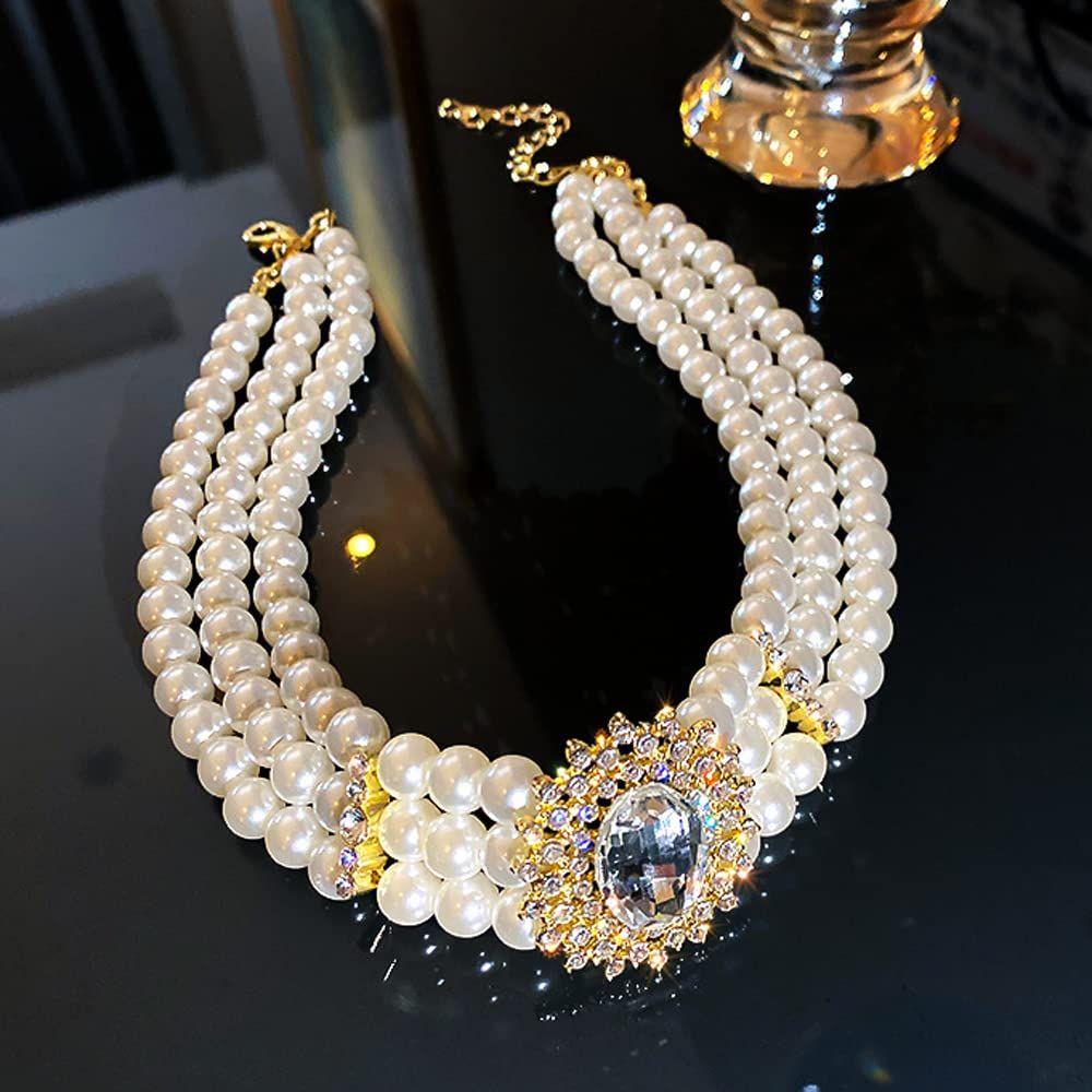 Pearls Short Choker Necklace Chain Multilayer Choker Pendant Necklaces Prom Party for Women and Girls 3 Tier — image 4