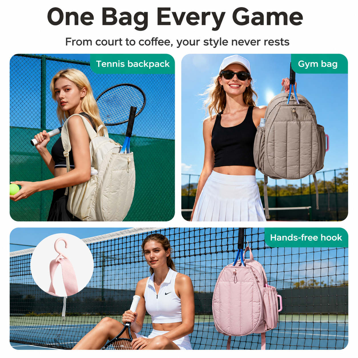 Beige Tennis Backpack with Shoe Compartment - Pickleball & Badminton Racket Bag, Padded Sports Backpack with Multiple Pockets for Outdoor Training and Travel โ image 2