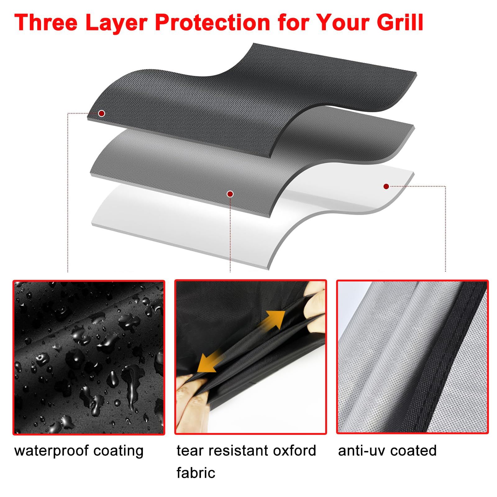 BBQ Grill Cover, 75-Inch Heavy Duty Waterproof UV Resistant Tear Resistant BBQ Gas Grill Cover for 190*71*117cm,black โ image 3