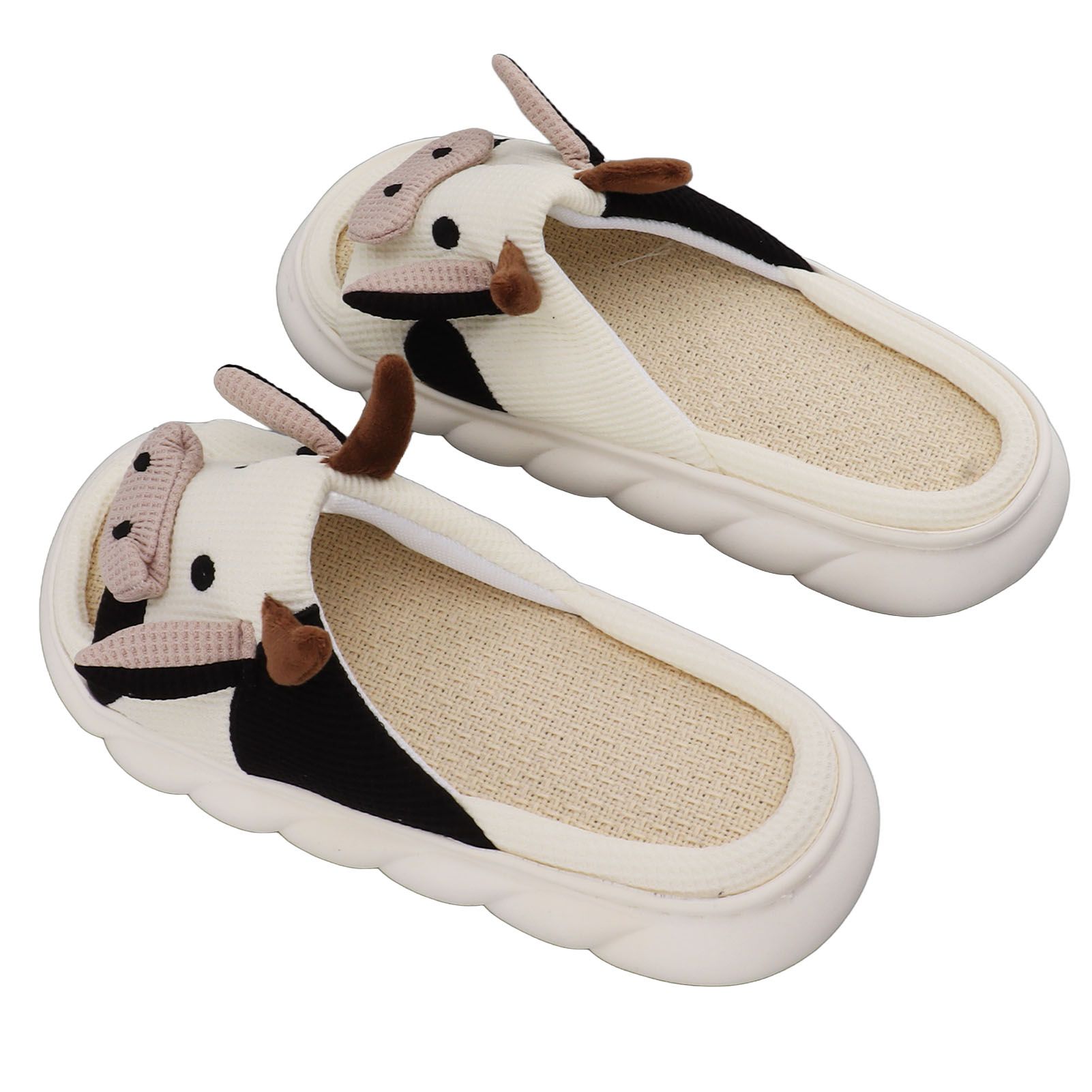 Linen Slippers Wear Resistant Comfortable Open Toe Indoor Slippers Sandals for 4 Season Cow Cartoon Pattern 42 43 Size โ image 3