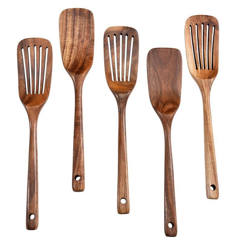 2pcs Wooden Frying Spatula Long Handle Stir Fry Spatula Kitchen Cooking Utensils — image 2