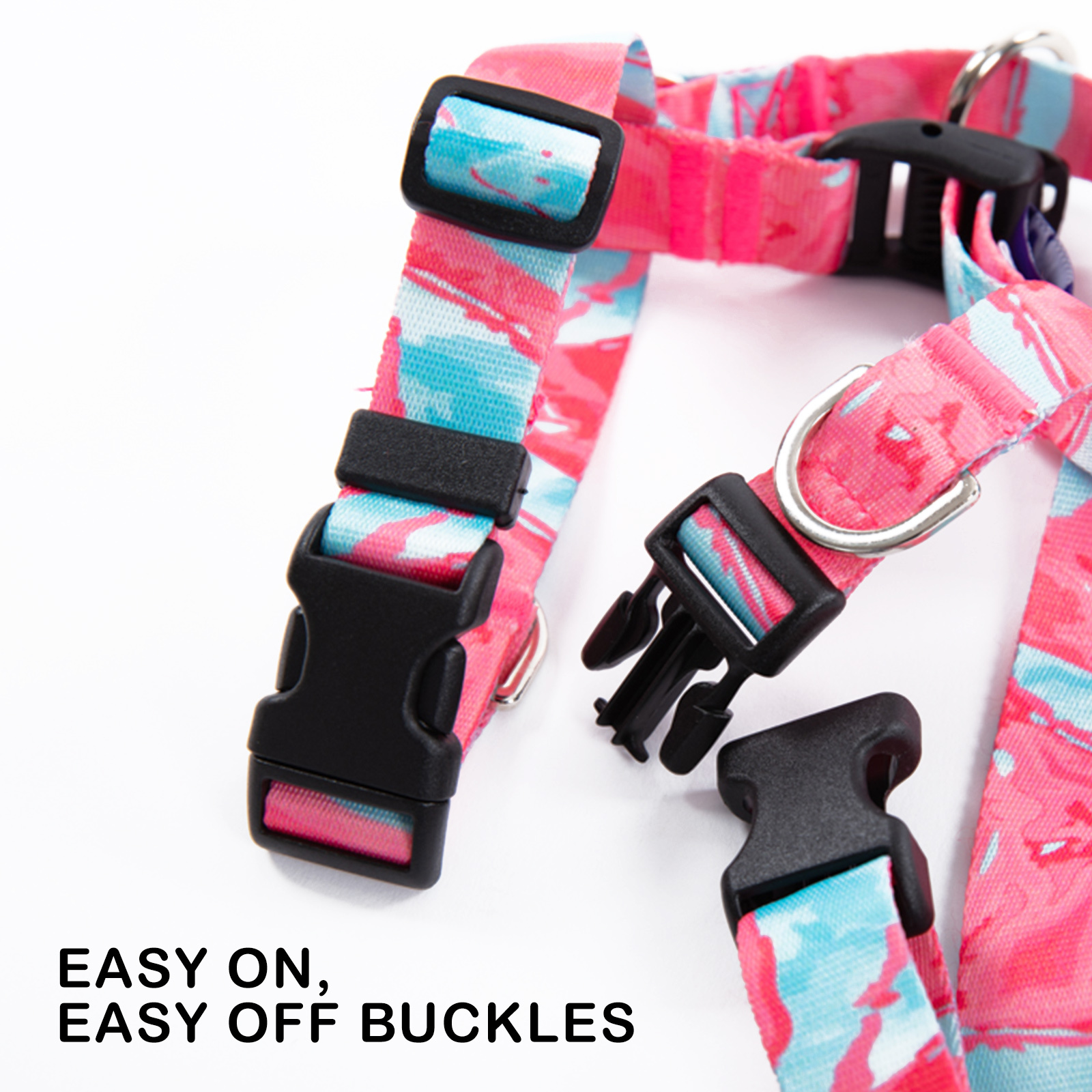 Dog Double-Lined Straps Harness Adjustable L MARBLE PINK — image 6