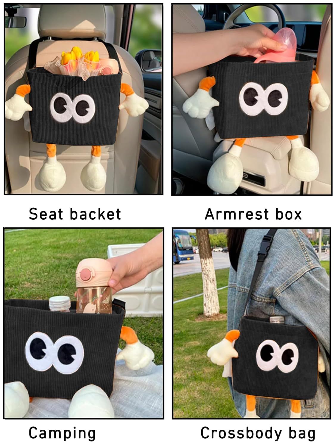 Car Cute 2 in 1 Trash Can with Tissue Holder Box Seat Back Bag Hanging over the Seat Organizer Plush Cartoon Animal Storage Garbage,Black — image 4