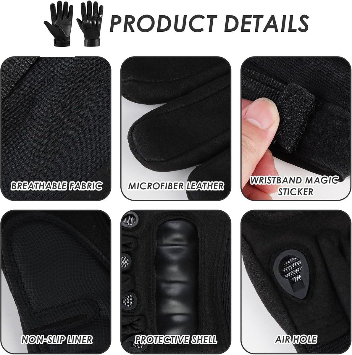 Men's Motorcycle Gloves, Tactical knuckle protection and breathable design, adventure, Black — image 4