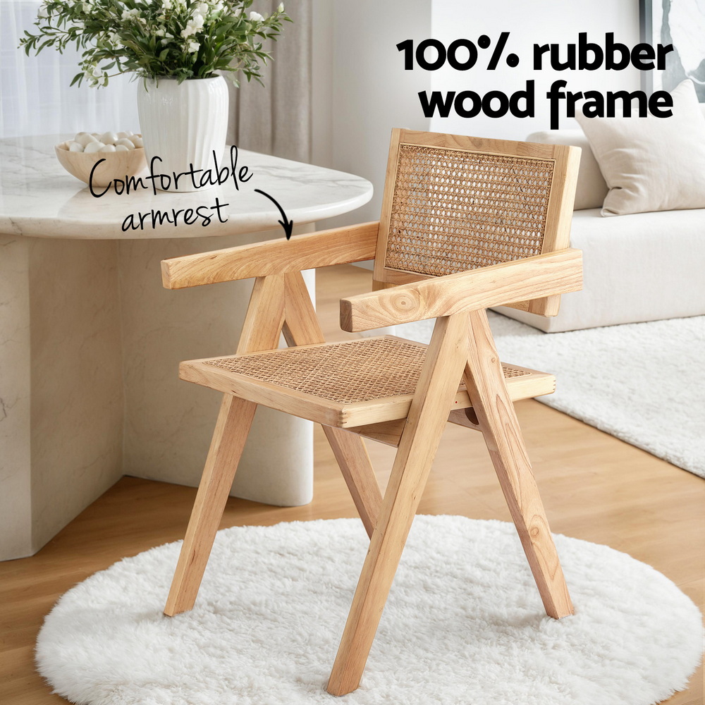Artiss 1x Dining Chair Wooden Rattan Seat Rubber Wood Frame โ image 4
