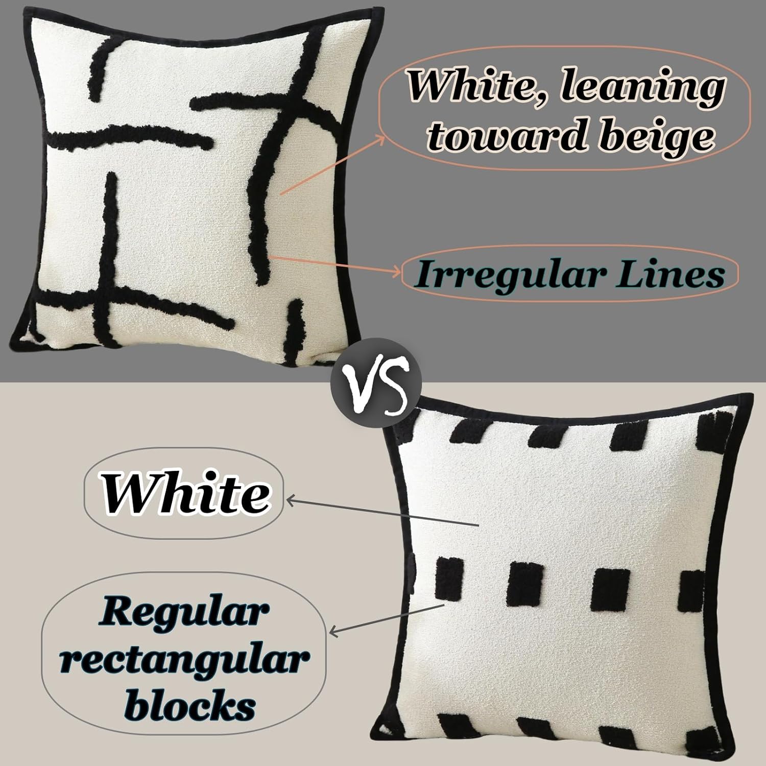 Boho Decorative Throw Pillows with Inserts, 18" x 18" Soft Tufted Modern Chenille Pillow, Pillows for Home, Patio, Couch, Bedroom, Living Room (Black Lines — image 4