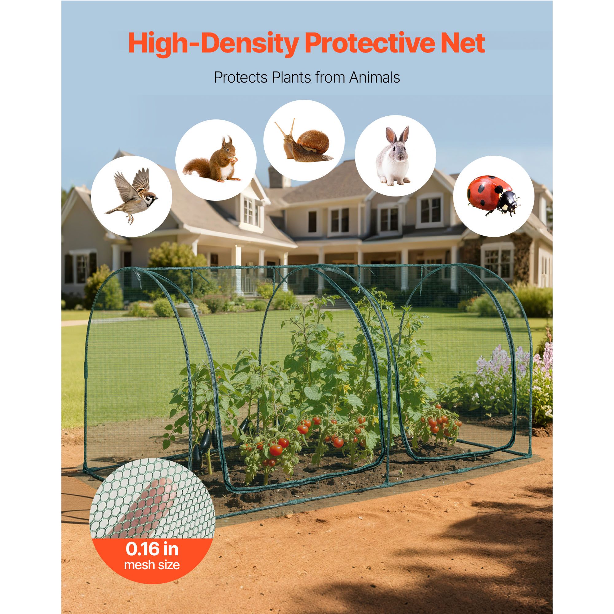 Crop Cage, 2.48 x 1.2 m Plant Protection Tent with Zippered Door, Wind-Resistant Tall Crop Cage, Easy to Install, Outdoor Raised Bed Cover with Frame, Plant — image 4