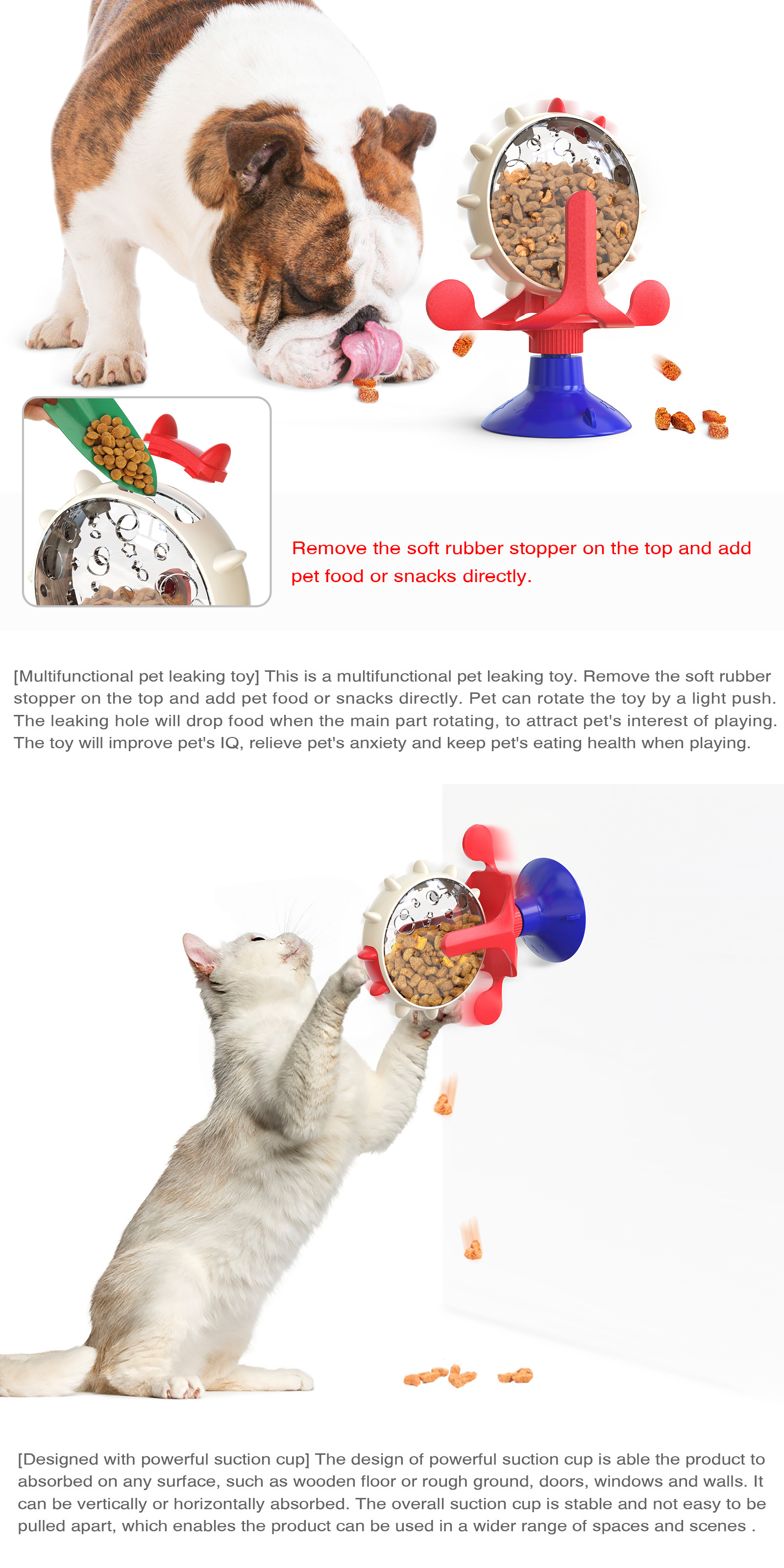 Blue Interactive Pet Treat Dispenser - Spinning Wheel Food Puzzle Toy for Cats & Dogs with Suction Cup Base โ image 6