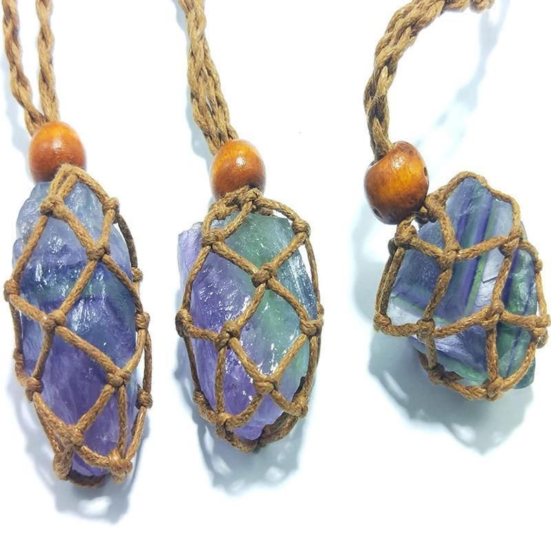 L Size Empty Stone Holder Necklace Crystal Quartz Gemstone Cage Rope Cord Pendant DIY - Brown โ image 6