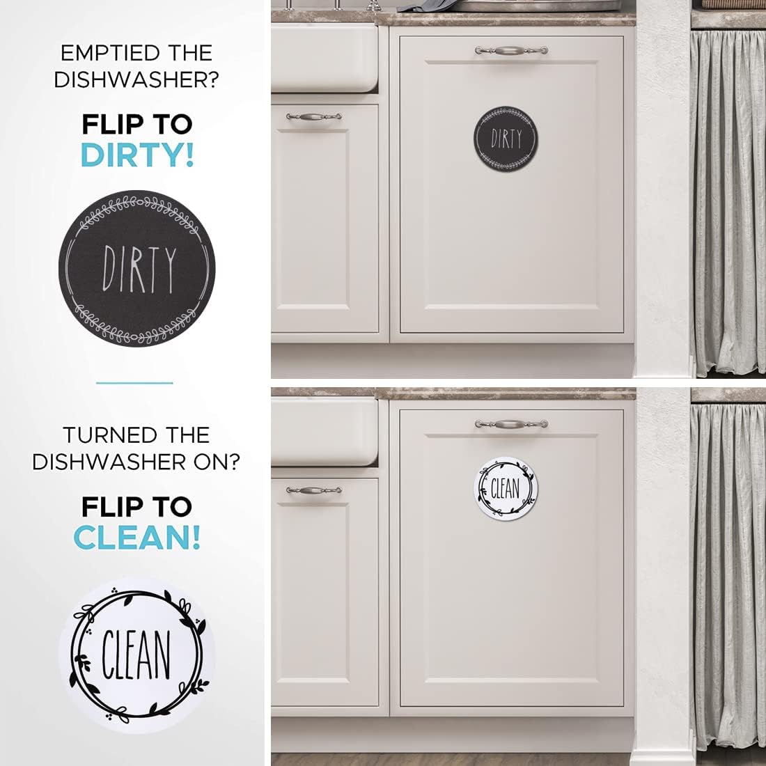 Dishwasher Magnet Clean Dirty Sign Farmhouse Dirty Clean Dish Washer Magnet Double Sided Universal Indicator with Magnetic for Kitchen Refrigerator — image 3