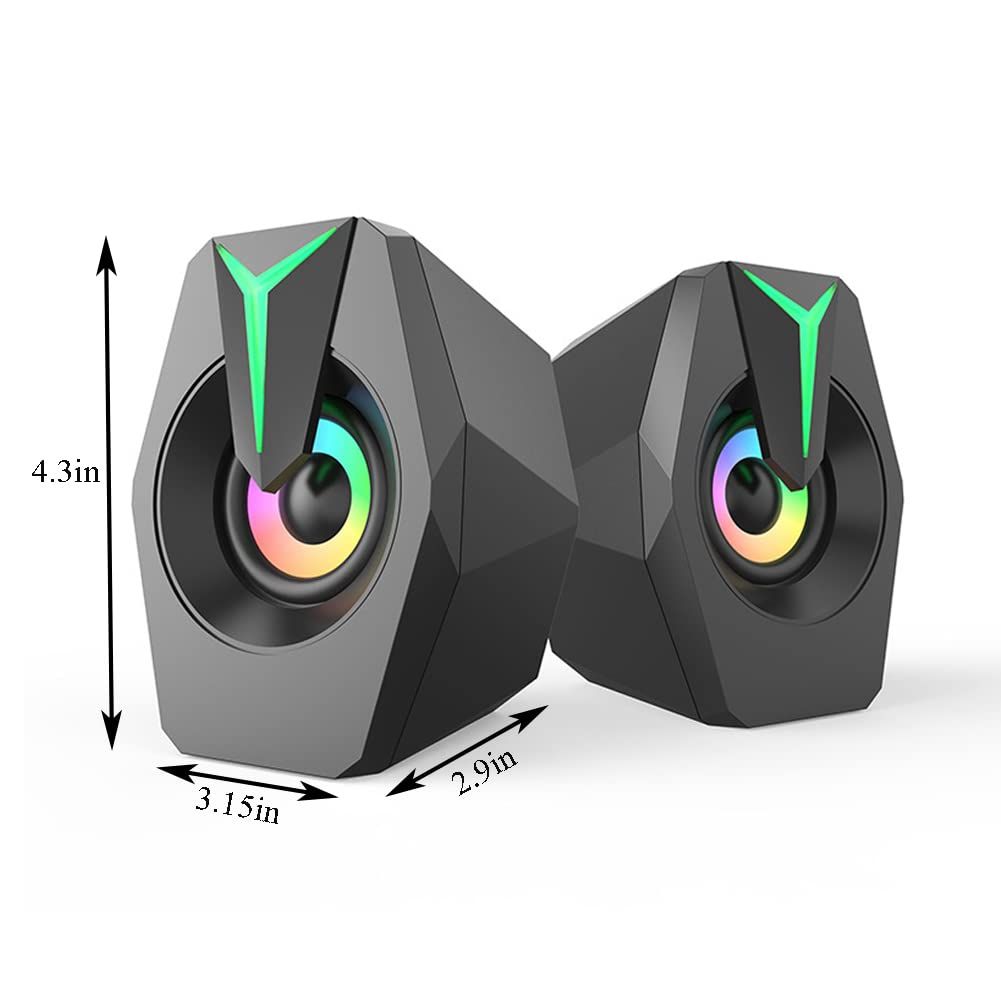 LED Computer Speaker USB Powered 3.5mm Stereo Audio Desktop Speakers for PC, MP3 Player, Laptop, Smartphone (Black) — image 3